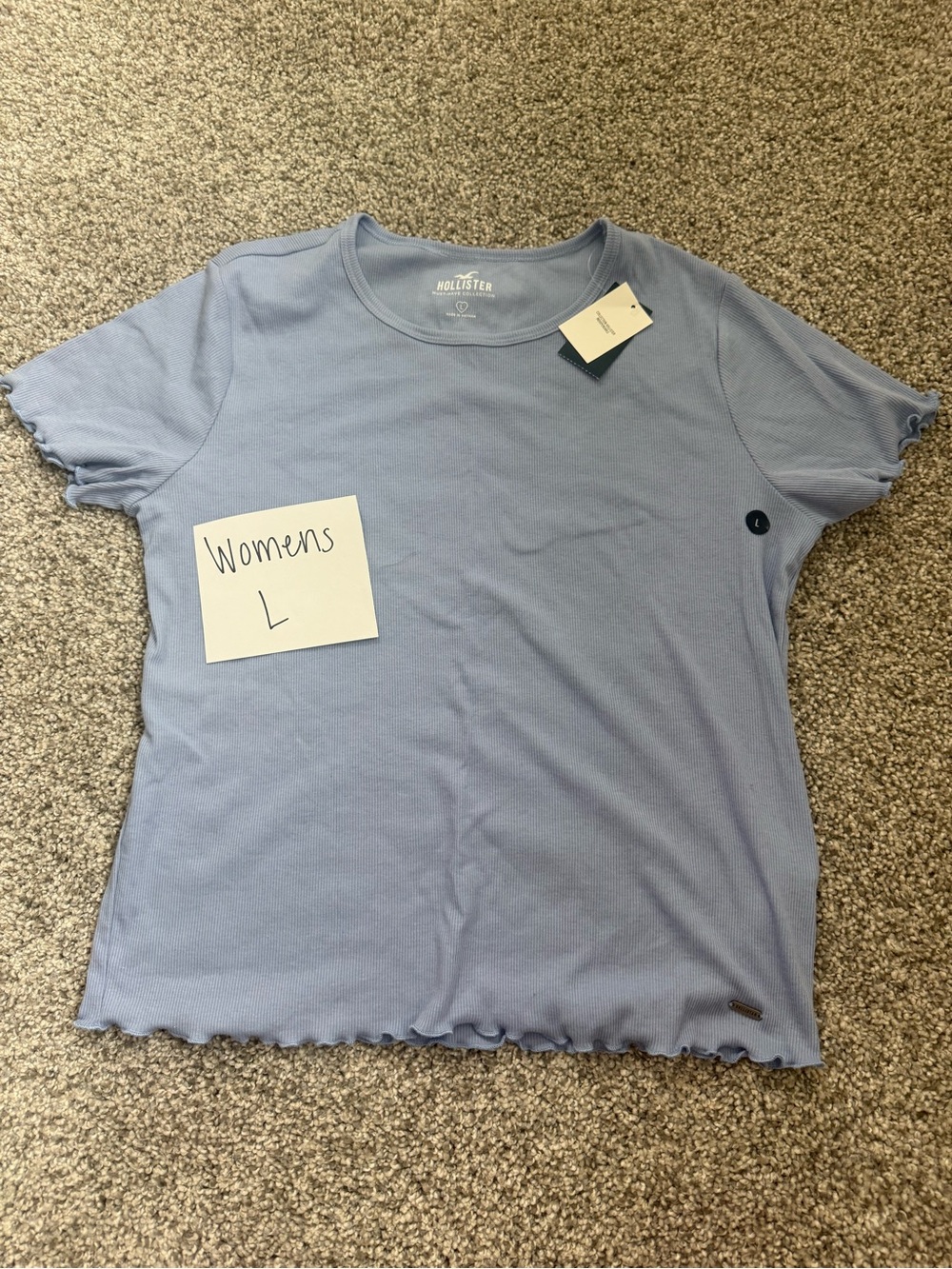 Hollister Women's Pale Blue Ribbed Short Sleeve Tee